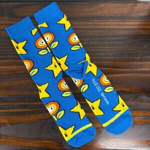 Nintendo Super Mario Blue Power Up Socks Star and Fire Flower Video Game